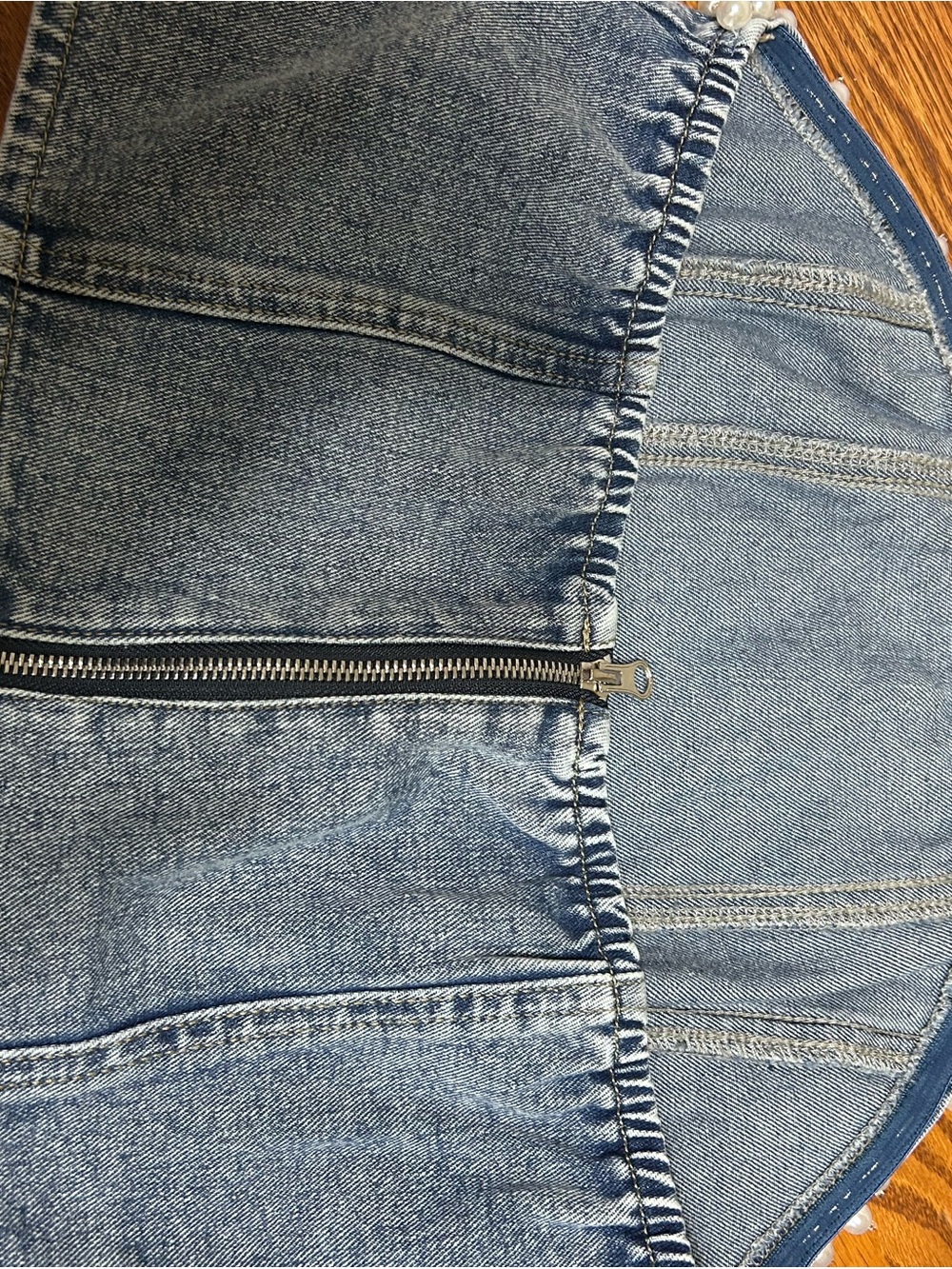 Pearl-Fringe Blue Denim Mini Skirt - Picture 3 of 3